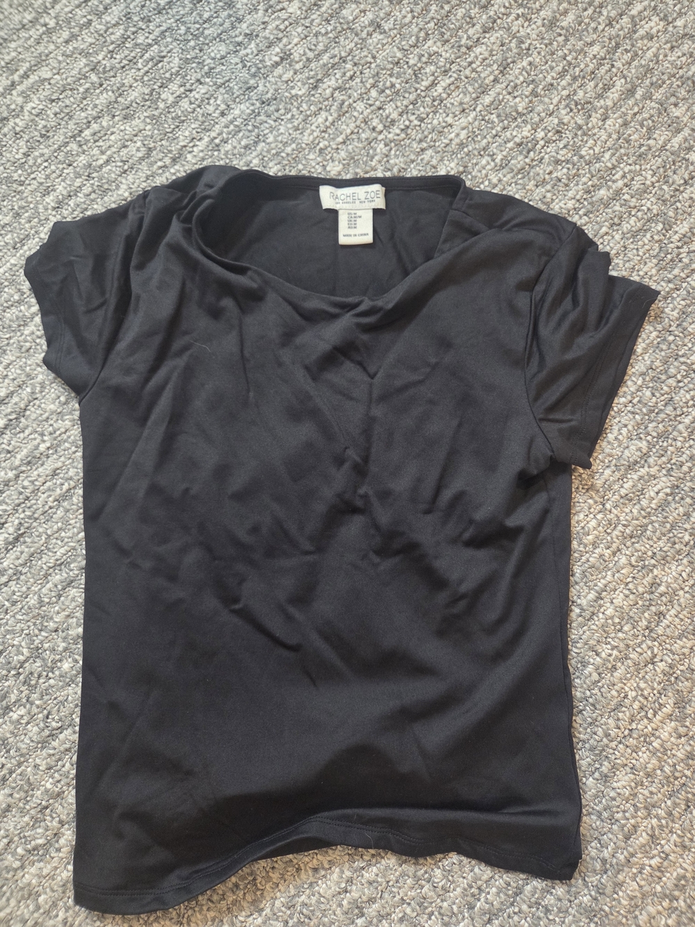 Rachel Zoe Black Draped Scoop-Neck Short Sleeve Top